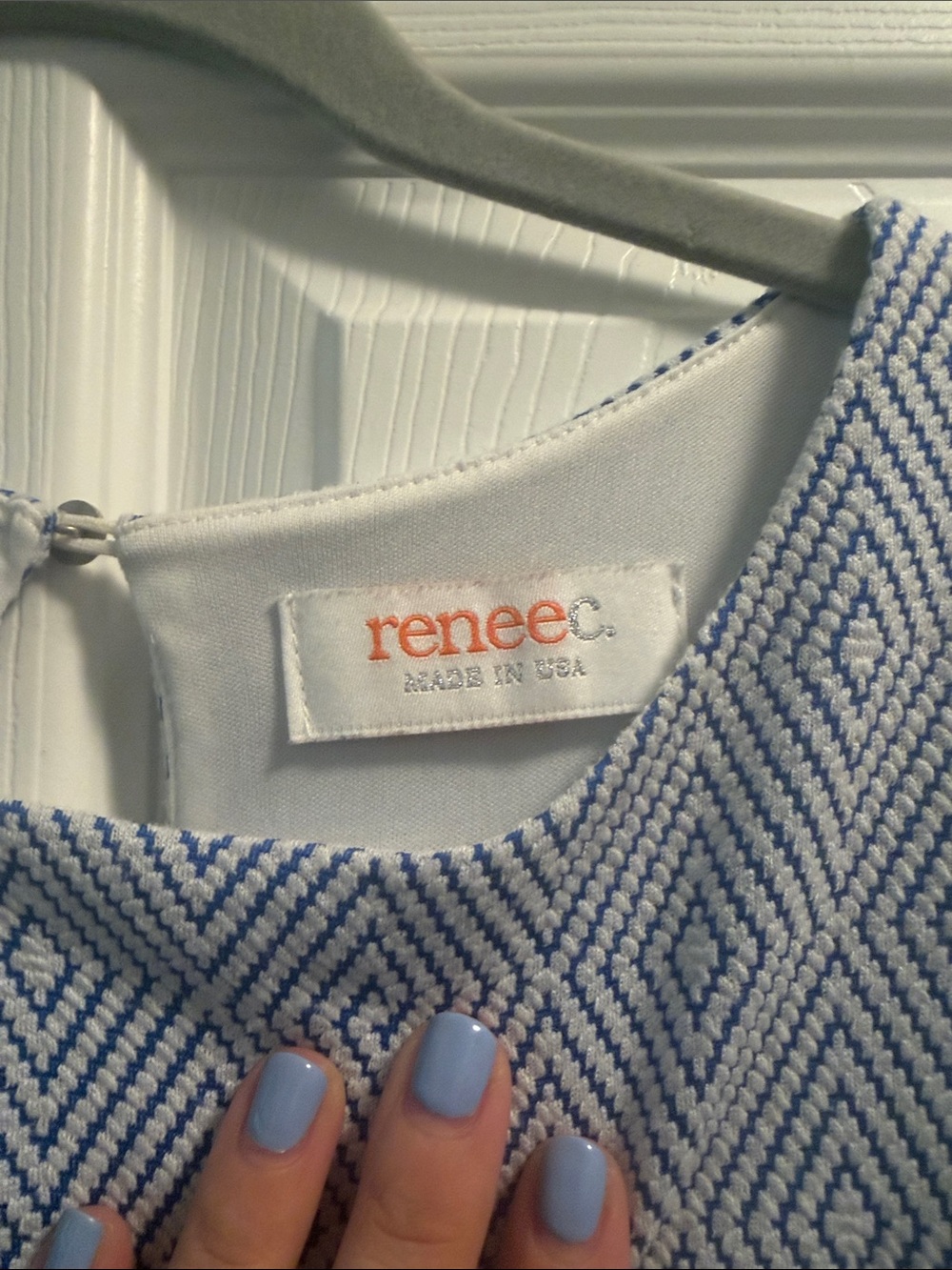 Renee C. Sleeveless Geometric Midi Dress - Light Blue & White - Picture 2 of 3